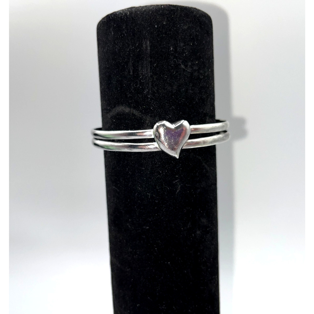 Vintage STERLING SILVER 925 Puffy Heart Love Gift Double Banded Cuff Bracelet - Picture 3 of 14